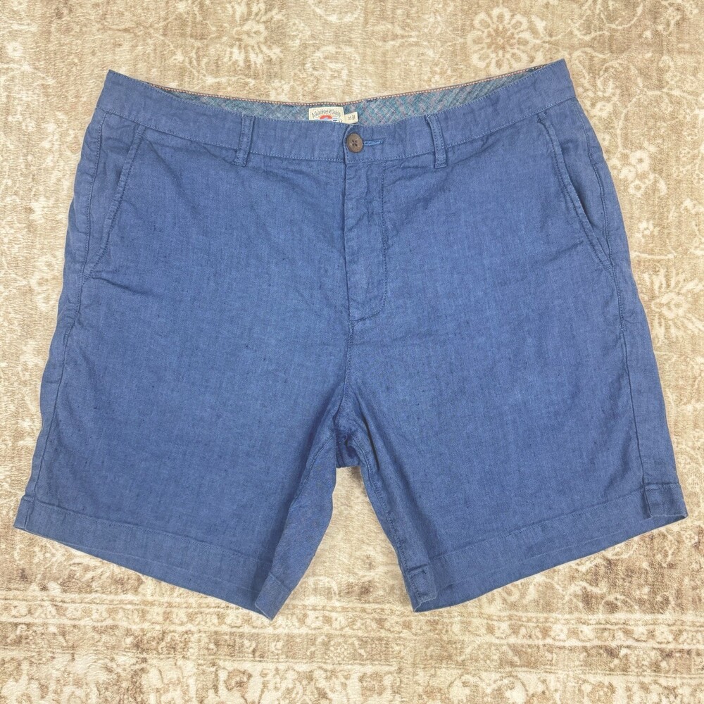Faherty Men's Chino Shorts Linen Blend Denim Blue 35 Preppy Coastal Beach Casual